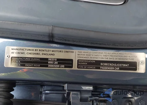 2018 Bentley Flying Spur W12 z USA, uszkodzony, nr VIN SCBEC9ZA2JC070647